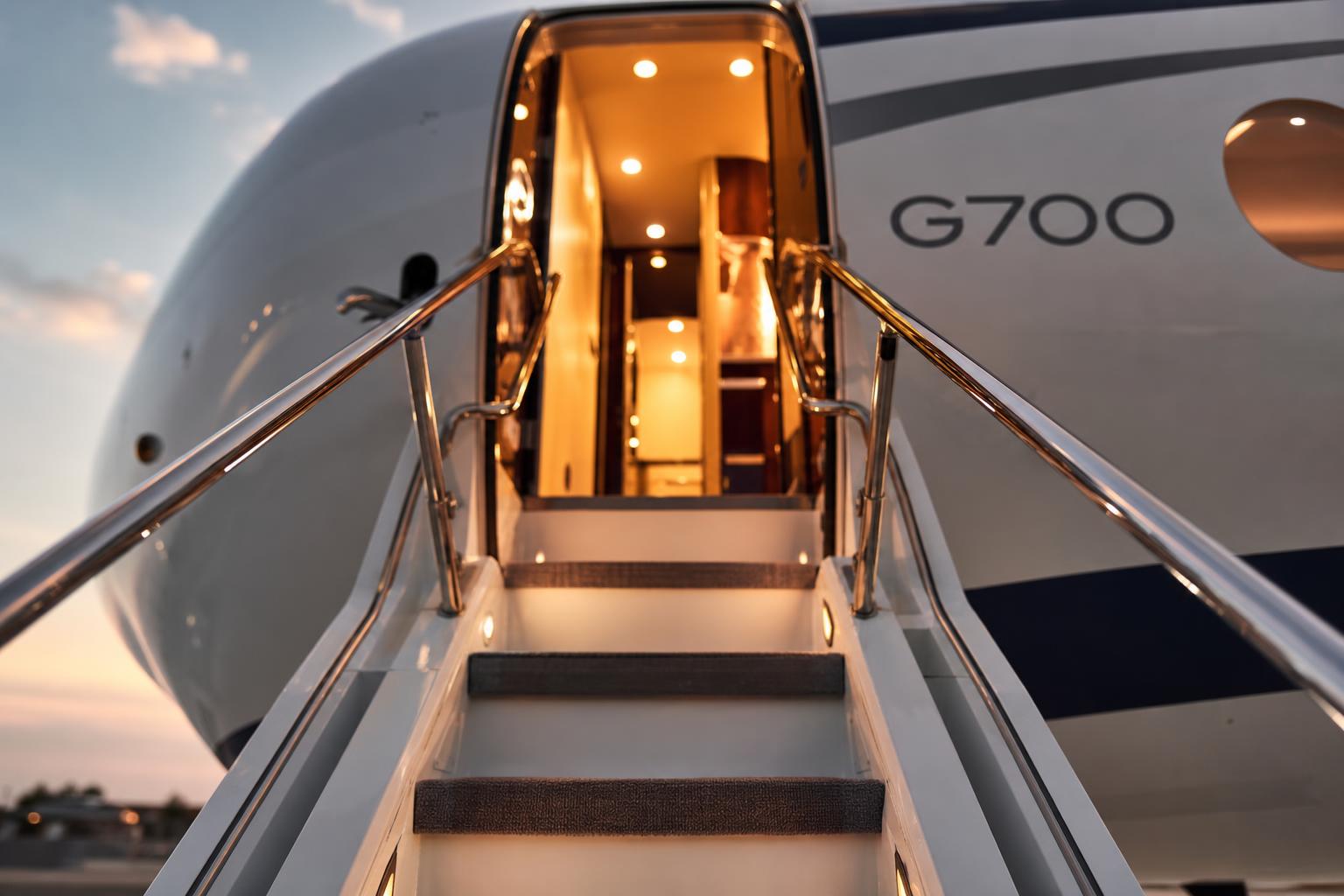 Climbing the air-stairs of the Gulfstream G700